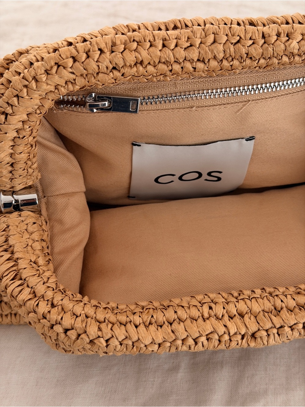 COS Woven Straw Clutch in Tan